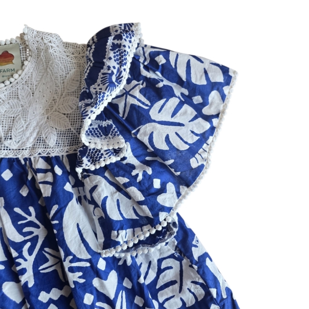 Farm Rio Jungle Scarf Blouse Lace panel Ruffle - Picture 9 of 14